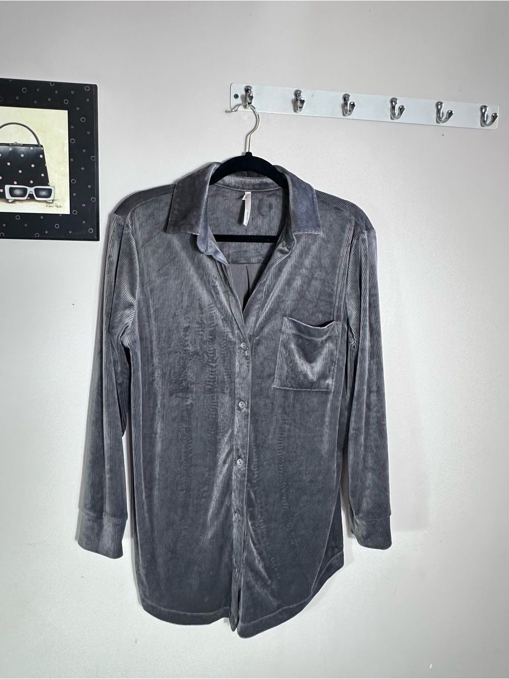 Soma velvet button -Up Shirt in Charcoal Gray
